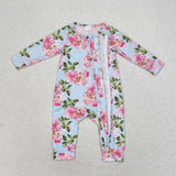 Bamboo Floral Blue Girls Fall Romper