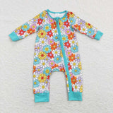 Smile Floral Blue Girls Fall Romper