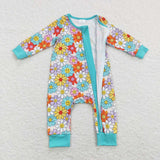 Smile Floral Blue Girls Fall Romper