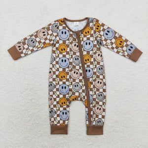 Bamboo Smile Lightning Brown Plaid Boys Fall Romper