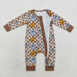 Bamboo Smile Lightning Brown Plaid Boys Fall Romper