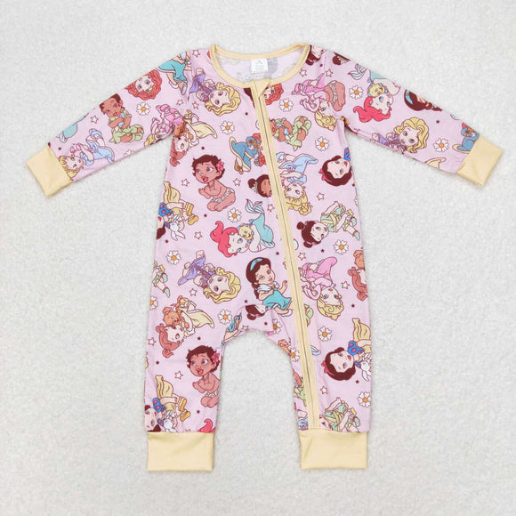 Bamboo Cartoon Princess Pink Yellow Girls Fall Romper