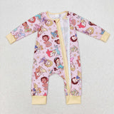 Bamboo Cartoon Princess Pink Yellow Girls Fall Romper