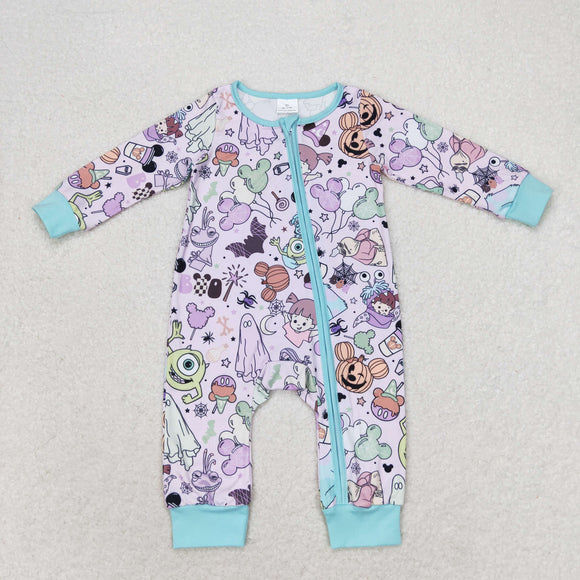 Cartoon Monster Plaid Girls Fall Romper