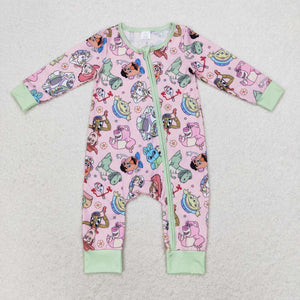 Bamboo Cartoon Pink Green Girls Fall Romper