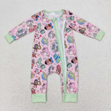 Bamboo Cartoon Pink Green Girls Fall Romper