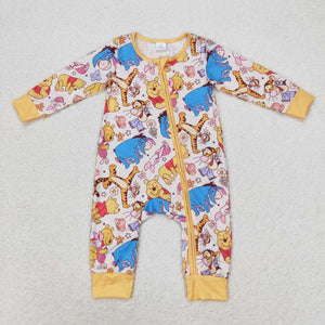 Bamboo Cartoon Bear Orange Girls Fall Romper