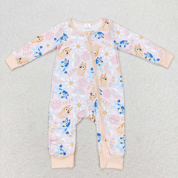 Cartoon Dogs Floral Rainbow Girls Fall Romper