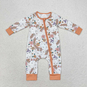 Bamboo Ghost Rainbow Floral Girls Halloween Romper