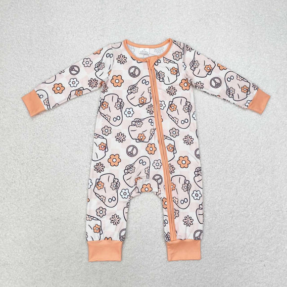 Ghost Floral Plaid Orange Girls Halloween Romper