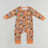 Bamboo Cartoon Dogs Floral Orange Girls Fall Romper