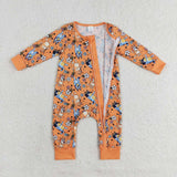 Bamboo Cartoon Dogs Floral Orange Girls Fall Romper