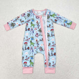 Bamboo Cartoon Blue Pink Girls Fall Romper