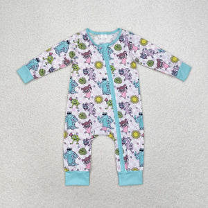 Bamboo Cartoon Purple Plaid Blue Girls Fall Romper