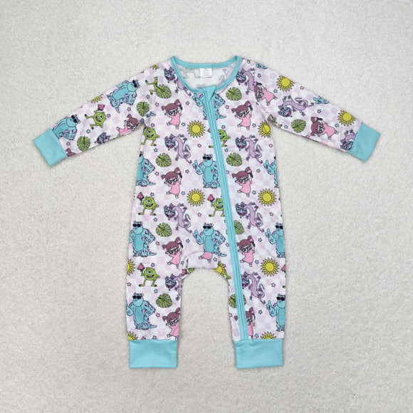 Bamboo Cartoon Purple Plaid Blue Girls Fall Romper