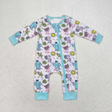 Bamboo Cartoon Purple Plaid Blue Girls Fall Romper