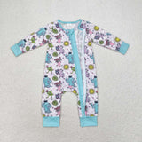 Bamboo Cartoon Purple Plaid Blue Girls Fall Romper