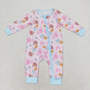 Bamboo Cartoon Princess Castle Pink Blue Girls Fall Romper