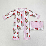 Bamboo Cartoon Pink Ruffles Stripe Girls Christmas Romper