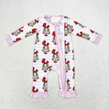 Bamboo Cartoon Pink Ruffles Stripe Girls Christmas Romper