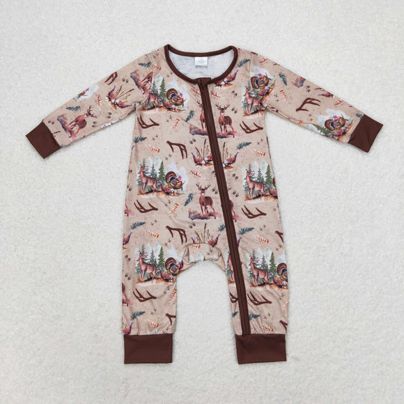 Bamboo Deer Turkey Brown Boys Fall Romper