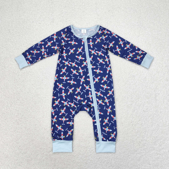 Bamboo Plane Blue Boys Fall Romper