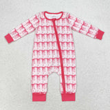 Bow Pattern Pink Girls Fall Romper