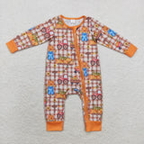 Bamboo Pumpkin Tractor Orange Girls Fall Romper