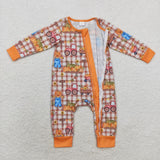 Bamboo Pumpkin Tractor Orange Girls Fall Romper