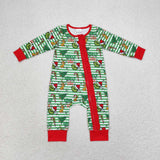 Cartoon Vibe Green Stripe Red Ruffles Girls Christmas Romper