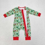 Cartoon Vibe Green Stripe Red Ruffles Girls Christmas Romper