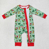 Cartoon Vibe Green Stripe Red Boys Christmas Romper