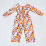 Pumpkin Floral Blue Girls Jumpsuit