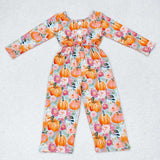 Pumpkin Floral Blue Girls Jumpsuit