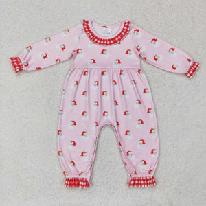 Santa Red Plaid Ruffles Pink Girls Christmas Romper