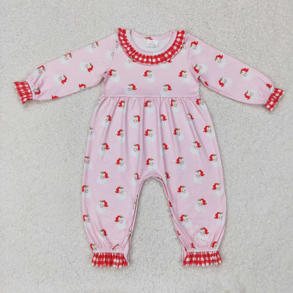 Santa Red Plaid Ruffles Pink Girls Christmas Romper