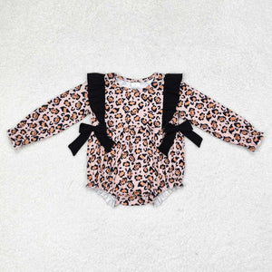 Leopard Print Black Bows Girls Fall Romper