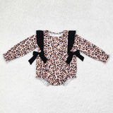 Leopard Print Black Bows Girls Fall Romper