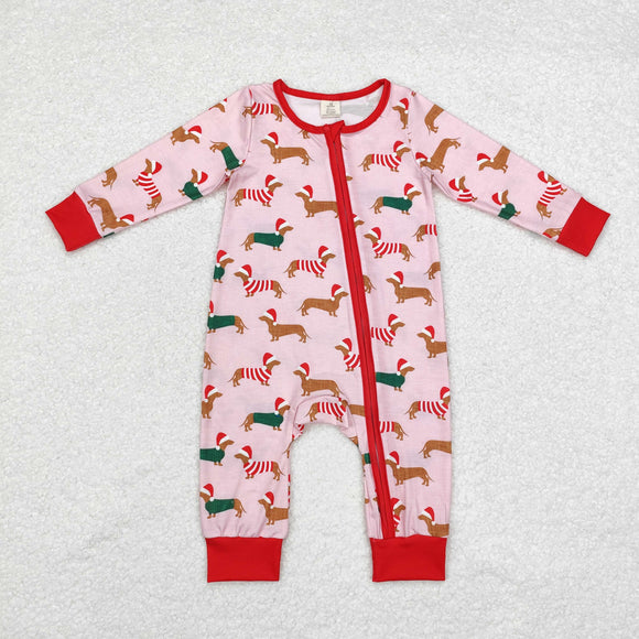 Bamboo Dogs Pink Red Girls Christmas Romper