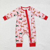 Bamboo Dogs Pink Red Girls Christmas Romper