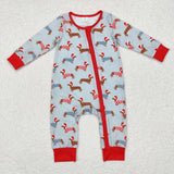 Bamboo Dog Blue Red Boys Christmas Romper