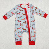 Bamboo Dog Blue Red Boys Christmas Romper