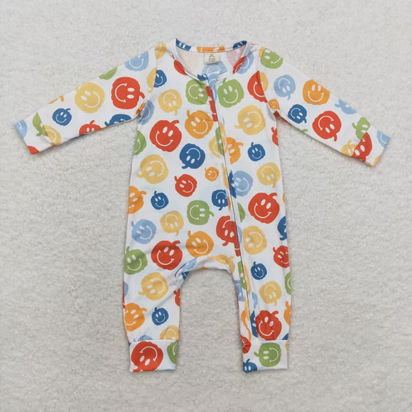 Bamboo Smile Pumpkin White Boys Fall Romper