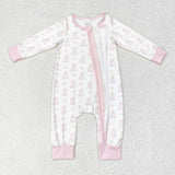 Bamboo Ghost Bow Pattern Pink White Girls Halloween Romper