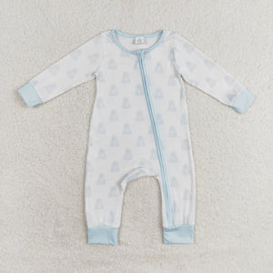 Bamboo Ghost Blue White Boys Halloween Romper