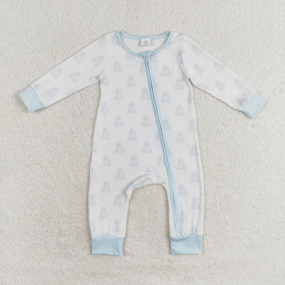 Bamboo Ghost Blue White Boys Halloween Romper