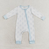 Bamboo Ghost Blue White Boys Halloween Romper