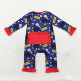 Bamboo Believe Train Red Ruffles Navy Girls Christmas Romper