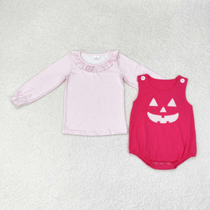 Plaid Smile Pink Top Girls Halloween Romper