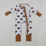 Turkey Blue Stripe Brown Boys Thanksgiving Romper